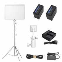 Kit Painel Led Godox Com Carregador Duplo 2 Baterias + Tripé 2Mts Inox Greika