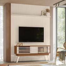 Kit Painel Piso-teto Ripado com Bancada Frizz 2 Portas Naturale e Off White - Pallazio