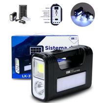 Kit Painel Placa Solar Portátil 3 lâmpada Led Luz Emergência Preto 110V/220V Kit Painel Placa Solar Portátil 3 lâmpada Led Luz Emergência Preto 110V/220V