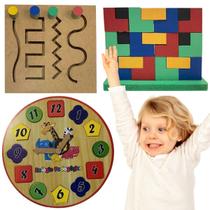 Kit Painel Psicomotor, Relógio Pedagógico e Encaixe Tetris
