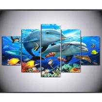 Kit Painel Quadro Mosaico Para Sala 5 Partes Fundo Do Mar Peixe