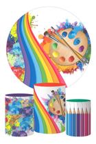 Kit Painel Redondo + Trio Capa Cilindro Aniversário Aquarela