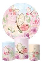Kit Painel Redondo + Trio Capa Cilindro Borboleta Aquarela Kit Painel Redondo + Trio Capa Cilindro Borboleta Aquarela