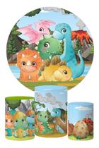 Kit Painel Redondo + Trio Capa Cilindro Dino Cute Mod 02