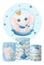Kit Painel Redondo + Trio Capa Cilindro Festa Elefante Cute