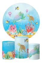 Kit Painel Redondo + Trio Capa Cilindro Festa Fundo Do Mar 3 Kit Painel Redondo + Trio Capa Cilindro Festa Fundo Do Mar 3