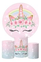 Kit Painel Redondo + Trio Capa Cilindro Unicórnio Glitter Kit Painel Redondo + Trio Capa Cilindro Unicórnio Glitter