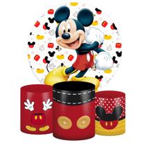 Kit Painel Redondo + Trio Capas Cilindro Veste Fácil com Elástico Mickey
