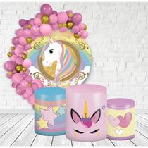 Kit Painel Redondo + Trio Capas Cilindro Veste Fácil com Elástico Unicornio Kit Painel Redondo + Trio Capas Cilindro Veste Fácil com Elástico Unicornio