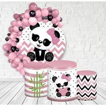 Kit Painel Redondo + Trio Capas Cilindro Veste Fácil com Elástico Urso Ursinho Panda Rosa