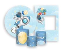 Kit Painel Redondo + Vertical Interativo 2,2x1,5 + Trio De Capas Cilindros - Astronauta Cute 007 Kit Painel Redondo + Vertical Interativo 2,2x1,5 + Trio De Capas Cilindros - Astronauta Cute 007