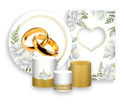 Kit Painel Redondo + Vertical Interativo 2,2x1,5 + Trio De Capas Cilindros - Noivado Flores Brancas 017