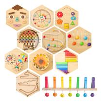 Kit Painel Sensorial Colméia e Efeito Dominó 11 peças Brinquedo Educativo de Parede Criando