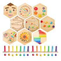Kit Painel Sensorial Colméia e Efeito Dominó 11 peças Brinquedos Educativos Infantil Inclusão Painéis de Parede Criando Criança
