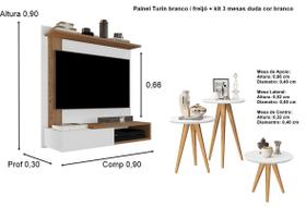 Kit Painel TV até 32P Dallas Branco / Freijó e 3 Mesas Pés Palito Branco - JM Casa dos Moveis