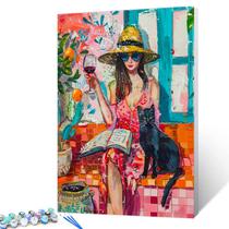 Kit Paint by Numbers Aihonmin Girl com gatinho preto para adulto Kit Paint by Numbers Aihonmin Girl com gatinho preto para adulto