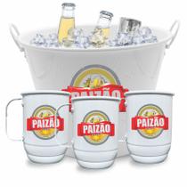 Kit Paizão Balde de Gelo + Canecas de Alumínio + Abridor
