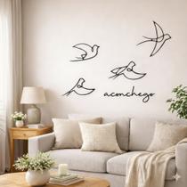 Kit Palavra Aconchego + Pássaros Vazados Quadro Decorativo de Parede Preto Fosco MDF 3mm Kit Palavra Aconchego + Pássaros Vazados Quadro Decorativo de Parede Preto Fosco MDF 3mm