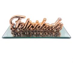Kit Palavra Felicidade Cerâmica Rosé com Bandeja Espelhada Kit Palavra Felicidade Cerâmica Rosé com Bandeja Espelhada