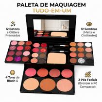 Kit Paleta de Maquiagem Completa Maleta Pincel Sombras Blush iluminador Contorno Com Espelho Kit Paleta de Maquiagem Completa Maleta Pincel Sombras Blush iluminador Contorno Com Espelho