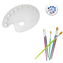 Kit paleta de plástico 9 cavidades + 6 pincéis para pintura Kit paleta de plástico 9 cavidades + 6 pincéis para pintura