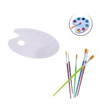 Kit paleta de plástico 9 cavidades e 6 pincéis para pintura