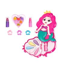 Kit Paleta de Sombras C/ Batom E Gloss Little Girl Sereia Make-Up Teen Infantil - Fenzza