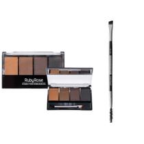 Kit Paleta de Sombras para Sobrancelhas Ruby Rose + Pincel Duplo Macrilan