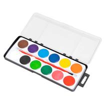 Kit Paleta de tintas aquarela 12 cores 1 pincel escolar divertidas e coloridas