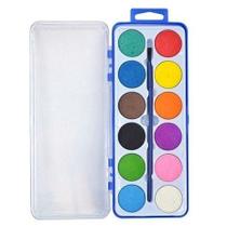 Kit Paleta de tintas aquarela 12 cores 1 pincel escolar divertido