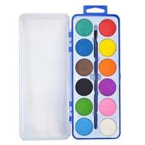 Kit Paleta de tintas aquarela 12 cores 1 pincel para material escolar