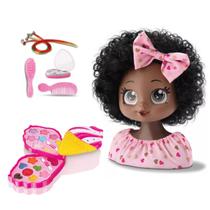 Kit Paleta Maquiagem Ice Cream Busto Boneca Negra 23cm My Best Make-Up Teen Hair