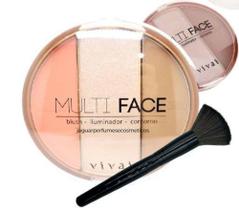 Kit Paleta Multiface Vivai 3 em 1 + Pincel Para Blush