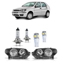 Kit Palio G3 Par Farol Máscara Negra Canhão Cromado + Par Lâmpada H7 Halógena + Par Lâmpada Pingo T10 2004 A 2011