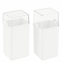 Kit Paliteiro e Saleiro de Mesa 70ml Branco Coza Plástico Dispenser Sal Porta Palitos