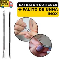 Kit Palito De Unha E Um Removedor de Cutícula Com Ponta Dupla Em Aço Inox Para Manicure