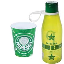 Kit Palmeiras Copo e Garrafa 530ml Não Vaza Lanche Infantil