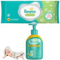 Kit Pampers Baby Sabonete Liquido Lenços Umedecidos Bebê 96U