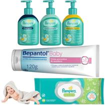 Kit Pampers Glicerina Bepantol Baby Creme Pomada Assaduras Glicerina Lenços Aloe Vera Hipoalergênica