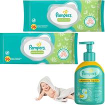 Kit Pampers Lenços Umedecidos Sabonete Liquido Toalhas Baby