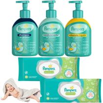 Kit Pampers Shampoo Condicionador Glicerina Umedecidos Glicerina Lenços Aloe Vera Hipoalergênica