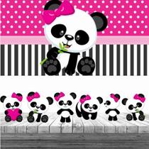 Kit Panda Menina Display + Painel Aniversário Festa