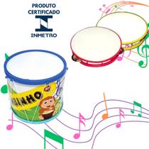 Kit Pandeiro E Tambor Infantil Musicalidade Educativo Brinquedos - AMAR E