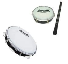 Kit Pandeiro Em Abs Preto Tp309 + Tamborim Com Baqueta Tt404