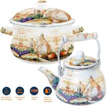Kit Panela Caçarola Chaleira Italy Esmaltado Indução Vintage