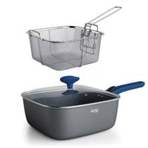 Kit Panela De Indução Fritura Cabo Removível+ Cesto Inox