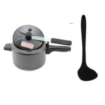 Kit Panela De Pressão 4,05 Litros Pintada + Concha de Silicone 28x7cm Craqueada Preta Vermelha Para Cozinha
