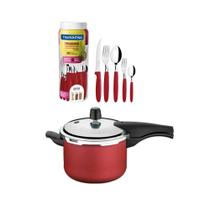 KIT - Panela de Pressão 4,5 Vancouver Vermelha + 1 Faqueiro Vermelho 30pç - Tramontina KIT - Panela de Pressão 4,5 Vancouver Vermelha + 1 Faqueiro Vermelho 30pç - Tramontina