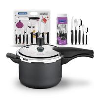 KIT - Panela de Pressão 4,5L Grafite + 1 Faqueiro 30pç + 1 Conjunto Facas 9pç - Tramontina KIT - Panela de Pressão 4,5L Grafite + 1 Faqueiro 30pç + 1 Conjunto Facas 9pç - Tramontina