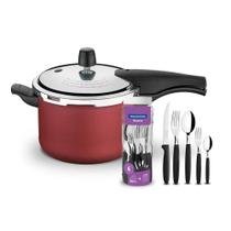 KIT - Panela de Pressão 4,5L Vancouver Vermelha + 1 Faqueiro 30pç - Tramontina KIT - Panela de Pressão 4,5L Vancouver Vermelha + 1 Faqueiro 30pç - Tramontina